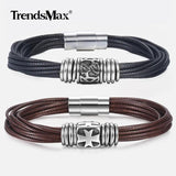 Stainless Steel Leather Bracelet Multilayer Magnetic Bangle for Men