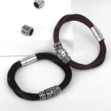 Stainless Steel Leather Bracelet Multilayer Magnetic Bangle for Men