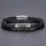 Stainless Steel Leather Bracelet Multilayer Magnetic Bangle for Men