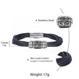 Stainless Steel Leather Bracelet Multilayer Magnetic Bangle for Men