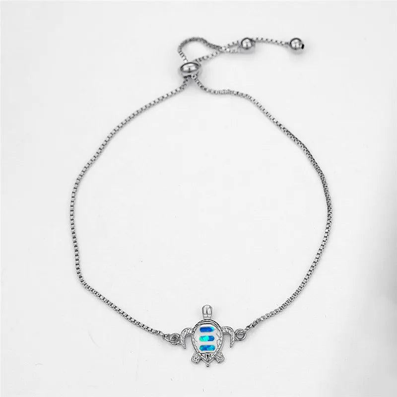 Sea Turtle Opal Stone Wedding Bracelet Rose Silver Chain Women Accessory