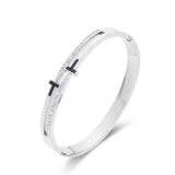 Crystal Double T Cross Bracelet Stainless Steel Chain Bangle