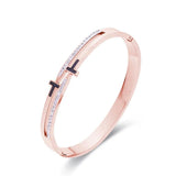 Crystal Double T Cross Bracelet Stainless Steel Chain Bangle