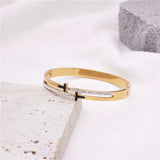 Crystal Double T Cross Bracelet Stainless Steel Chain Bangle