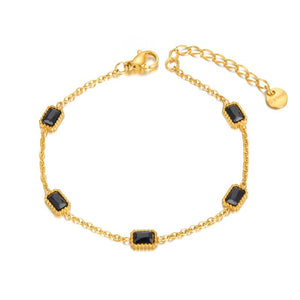Black/Blue CZ Crystal Charm Bracelets Stainless Steel Bohemia Chain & Link