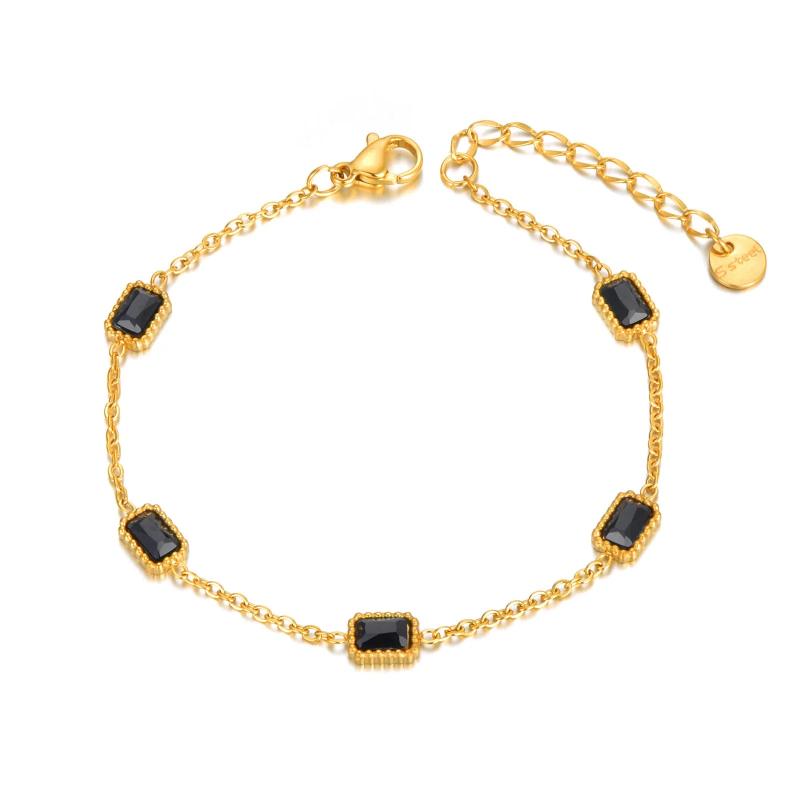 Black/Blue CZ Crystal Charm Bracelets Stainless Steel Bohemia Chain & Link