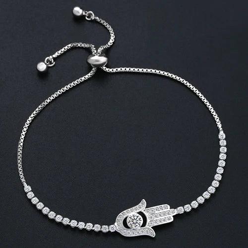 Adjustable Micro Pave Bracelet Hand of Fatima CZ Fine Jewelry