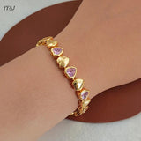 Pink Heart CZ Stone Bracelet Women Heart Chain Jewelry