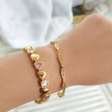 Pink Heart CZ Stone Bracelet Women Heart Chain Jewelry