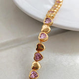 Pink Heart CZ Stone Bracelet Women Heart Chain Jewelry