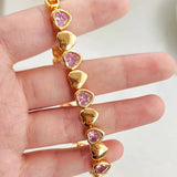 Pink Heart CZ Stone Bracelet Women Heart Chain Jewelry