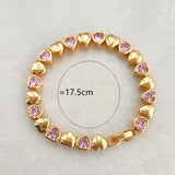Pink Heart CZ Stone Bracelet Women Heart Chain Jewelry