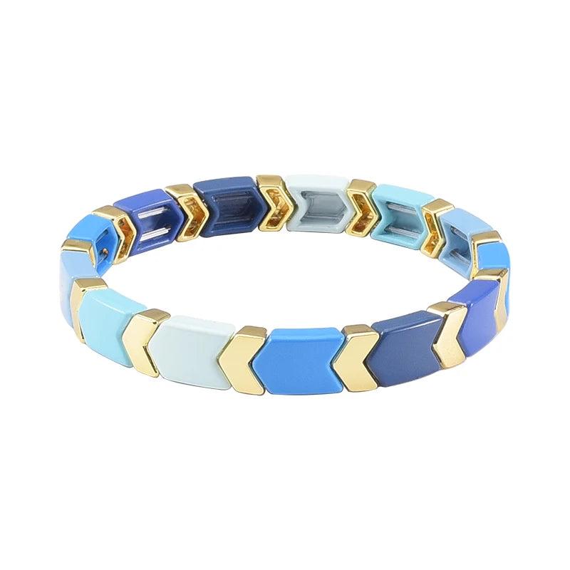 Golden Arrow Bracelet Rainbow Enamel Tile Bead Stretch Bracelet
