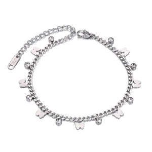 Titanium Stainless Steel Butterfly Charm Bracelet CZ Crystal Jewelry