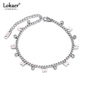 Titanium Stainless Steel Butterfly Charm Bracelet CZ Crystal Jewelry