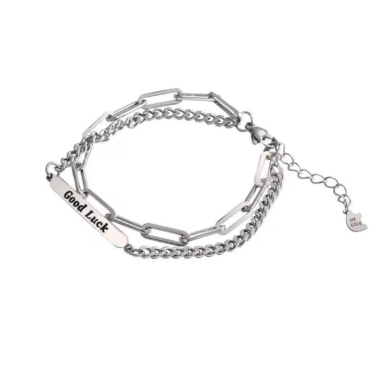 Letter Square Double Layer Bracelets Couple Retro Gift Jewelry