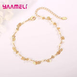 925 Silver Pearl Leaf Chain Bracelet Charms Bangles