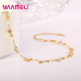 925 Silver Pearl Leaf Chain Bracelet Charms Bangles