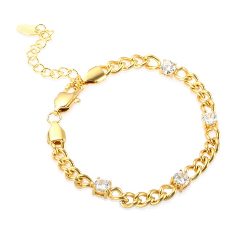 CZ Bracelet Stainless Steel Cuban Chain Thick Plated Twist Party Jewelry
