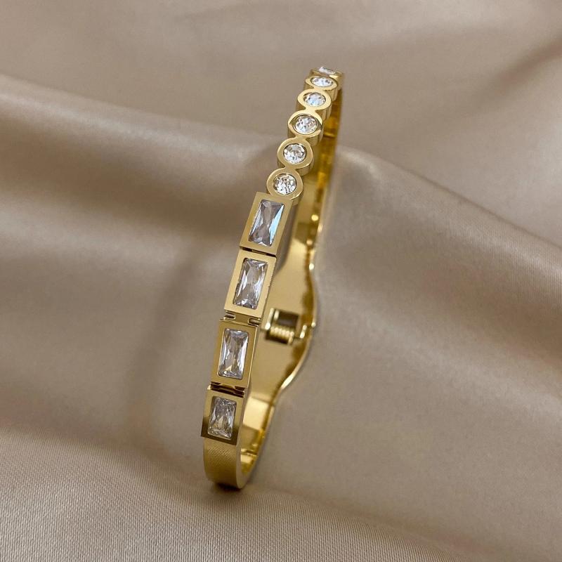 Chic Rhinestone Splice Stainless Steel Bangles Bracelets for Women