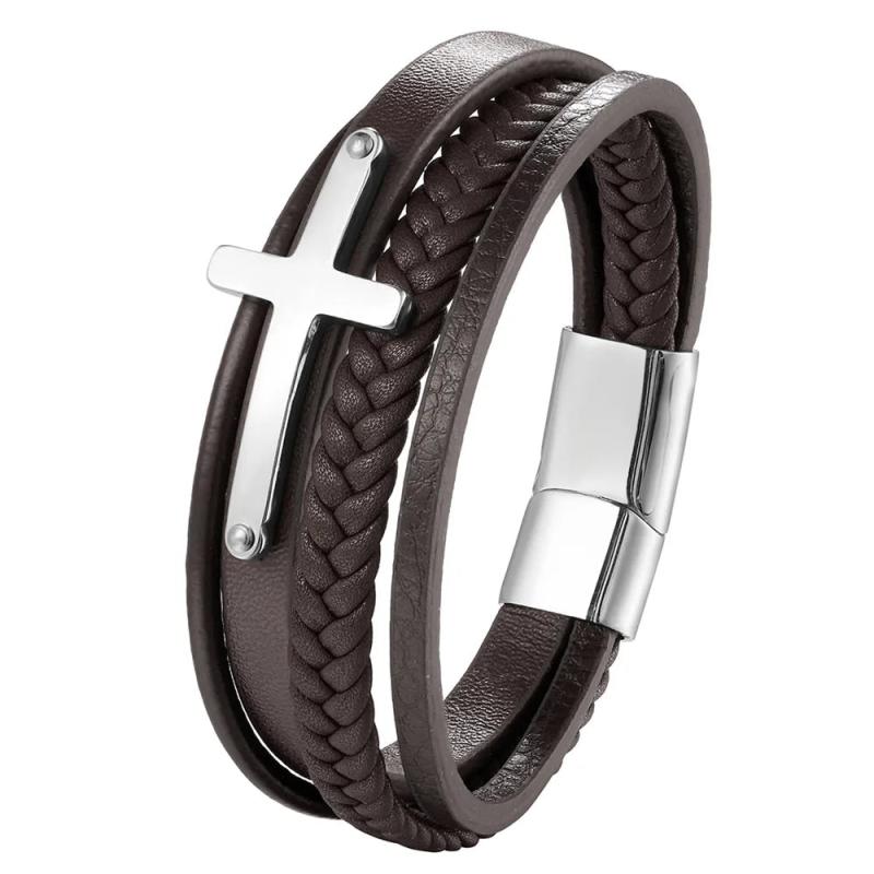 Punk Cowhide Multi-layer Charm Wristband Leather Bracelet Men Jewelry