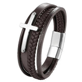 Punk Cowhide Multi-layer Charm Wristband Leather Bracelet Men Jewelry