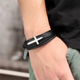 Punk Cowhide Multi-layer Charm Wristband Leather Bracelet Men Jewelry