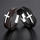 Punk Cowhide Multi-layer Charm Wristband Leather Bracelet Men Jewelry