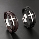 Punk Cowhide Multi-layer Charm Wristband Leather Bracelet Men Jewelry