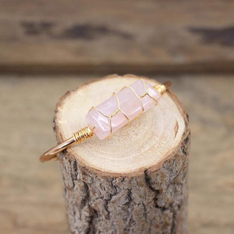 Natural Stone Wire Wrap Cuff Bangles for Women