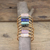 Natural Stone Wire Wrap Cuff Bangles for Women