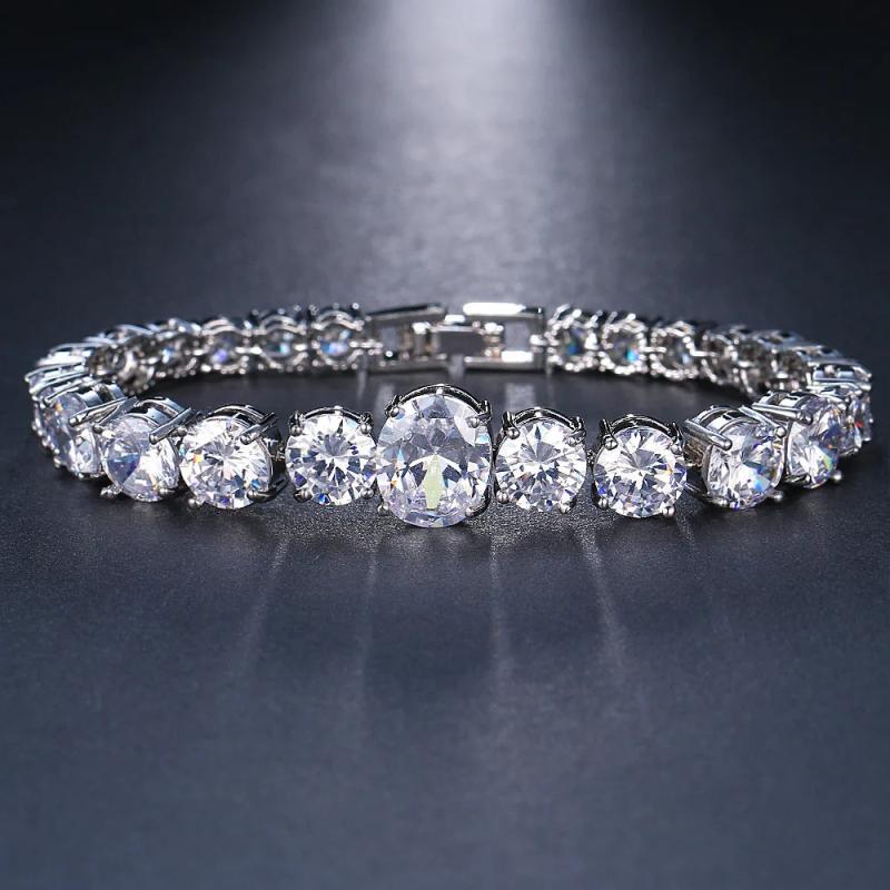 CZ Bridal Wedding Jewelry Silver Round Shape Cubic Zirconia Bracelet