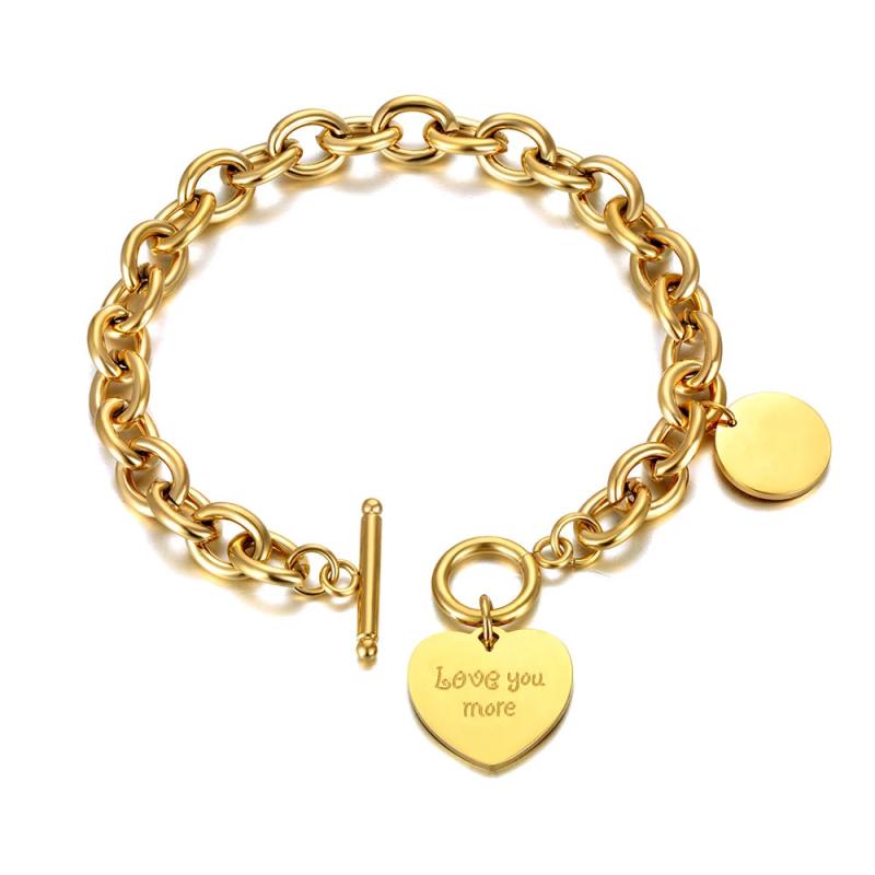 18K Stainless Steel Love You More Heart Charm Bracelet