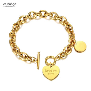 18K Stainless Steel Love You More Heart Charm Bracelet