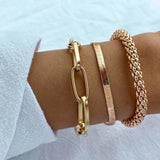 3PCS/Set Thick Chain Link Bracelets For Women Vintage Snake Chain Silver Bangles
