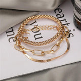 3PCS/Set Thick Chain Link Bracelets For Women Vintage Snake Chain Silver Bangles