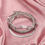 3PCS/Set Thick Chain Link Bracelets For Women Vintage Snake Chain Silver Bangles
