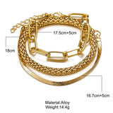 3PCS/Set Thick Chain Link Bracelets For Women Vintage Snake Chain Silver Bangles