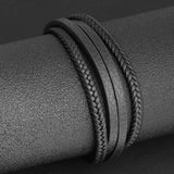 Men Stainless Steel Leather Bracelet Magnetic Clasp Male Bangles (BA101881)