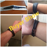Men Stainless Steel Leather Bracelet Magnetic Clasp Male Bangles (BA101881)