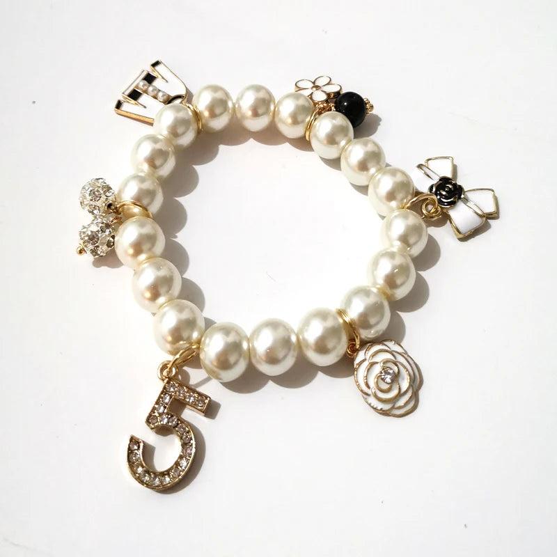 Stretch Pearl Charm Bracelet Love Bracelet Resin Strand Bracelets