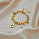 Vintage Style Green Oval Enamel Bracelet for Women