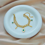 Vintage Style Green Oval Enamel Bracelet for Women