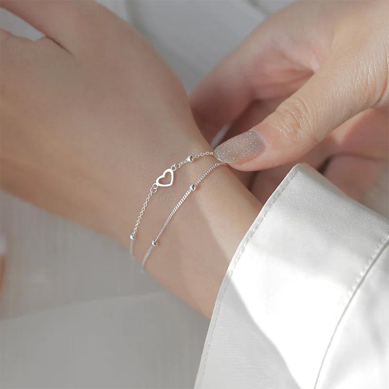 Silver Heart Charm Bracelet for Women Girls Wedding Party Band
