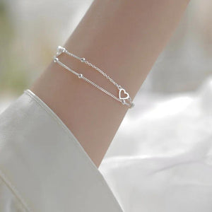 Silver Heart Charm Bracelet for Women Girls Wedding Party Band