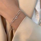 Silver Heart Charm Bracelet for Women Girls Wedding Party Band