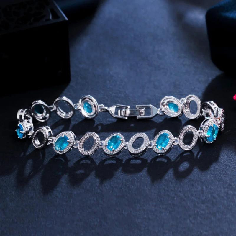Yellow Red CZ Crystal Oval Shape Bangle Bracelet for Ladies