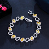 Yellow Red CZ Crystal Oval Shape Bangle Bracelet for Ladies