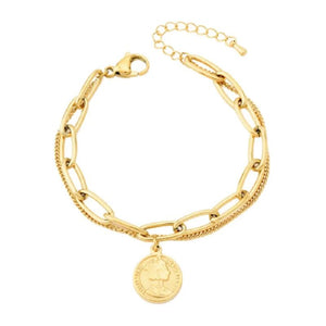 Stainless Steel Queen Head Coins Charms Bracelet for Women