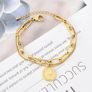 Stainless Steel Queen Head Coins Charms Bracelet for Women